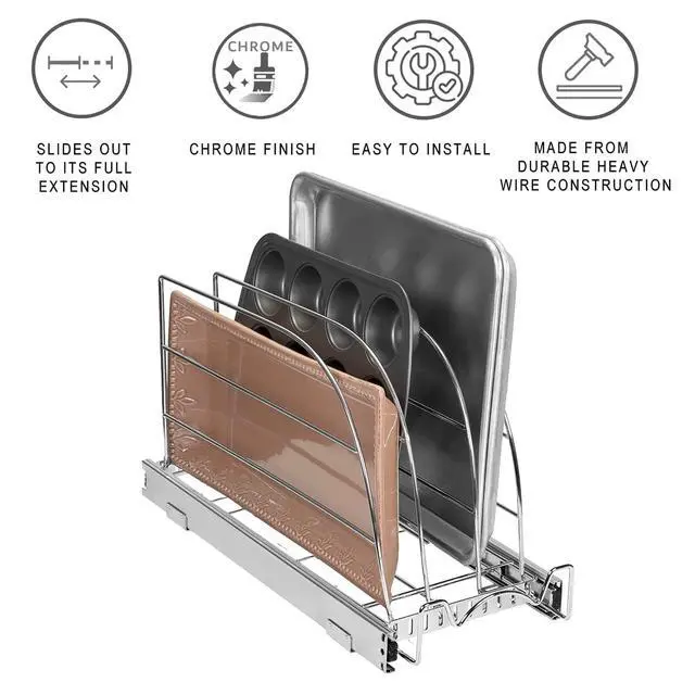 Alt view image 6 of 7 - Pull Out Organizer for Bakeware, Cutting Board and Trays, 8.5"W x 21"D