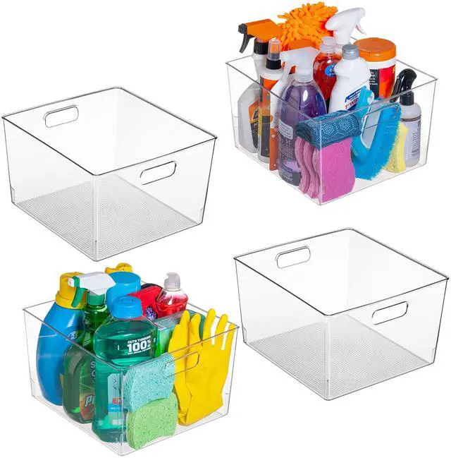 Main image of Clear Plastic Storage Bins XL 4 Pack Perfect for Kitchen,Fridge, Pantry Organization, Cabinet Organizers