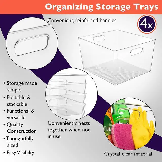 Alt view image 4 of 7 - Clear Plastic Storage Bins XL 4 Pack Perfect for Kitchen,Fridge, Pantry Organization, Cabinet Organizers