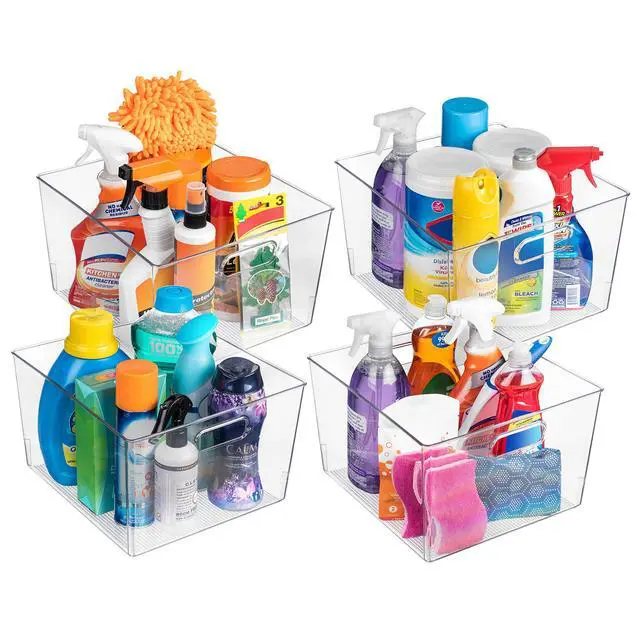 Alt view image 3 of 7 - Clear Plastic Storage Bins XL 4 Pack Perfect for Kitchen,Fridge, Pantry Organization, Cabinet Organizers