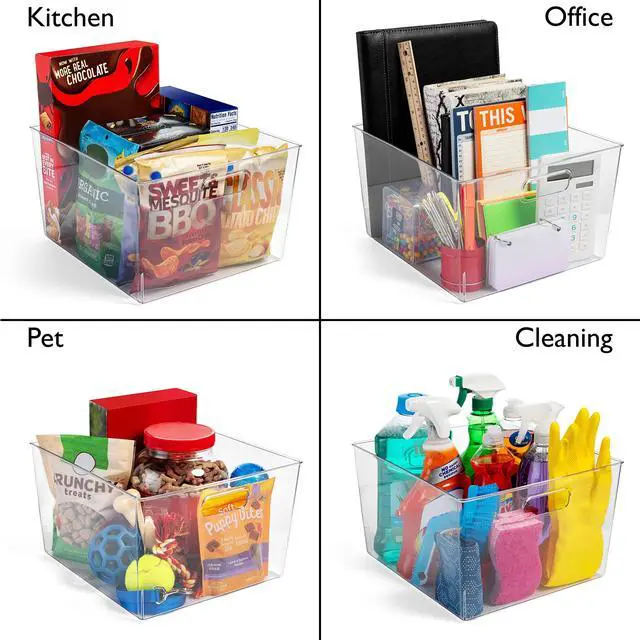 Alt view image 5 of 7 - Clear Plastic Storage Bins XL 4 Pack Perfect for Kitchen,Fridge, Pantry Organization, Cabinet Organizers