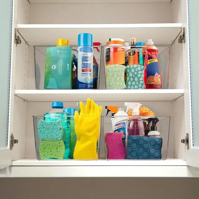 Alt view image 2 of 7 - Clear Plastic Storage Bins XL 4 Pack Perfect for Kitchen,Fridge, Pantry Organization, Cabinet Organizers