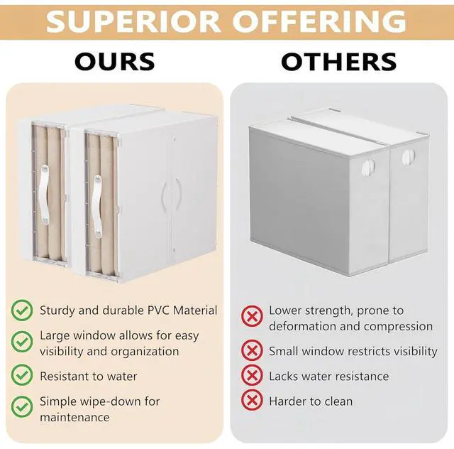 Alt view image 2 of 7 - Bed Sheet Organizers and Storage Plastic, 4 pcs Foldable Closet Organizer with Handle, Bedding Storage Box Container for Blanket, Duvet Cover Set, Bed Sheet Set, White