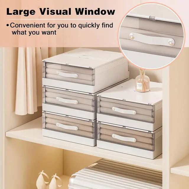 Alt view image 4 of 7 - Bed Sheet Organizers and Storage Plastic, 4 pcs Foldable Closet Organizer with Handle, Bedding Storage Box Container for Blanket, Duvet Cover Set, Bed Sheet Set, White