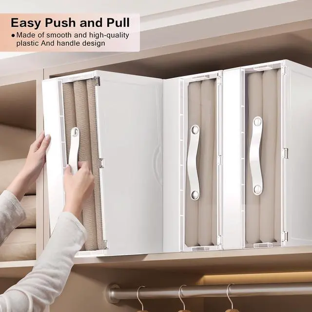 Alt view image 5 of 7 - Bed Sheet Organizers and Storage Plastic, 4 pcs Foldable Closet Organizer with Handle, Bedding Storage Box Container for Blanket, Duvet Cover Set, Bed Sheet Set, White