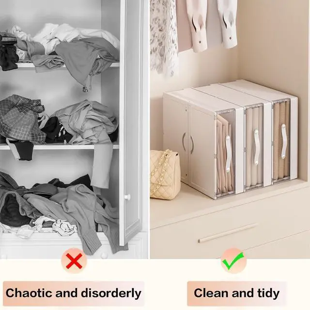Alt view image 6 of 7 - Bed Sheet Organizers and Storage Plastic, 4 pcs Foldable Closet Organizer with Handle, Bedding Storage Box Container for Blanket, Duvet Cover Set, Bed Sheet Set, White