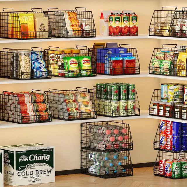 Alt view image 2 of 7 - 4 Pack XXL Stackable Wire Storage Basket, Extra Large Capacity Pantry Organizer and Storage, Muti-Purpose for Fruit Vegetable Basket & Toy Bin & Snack Organizer