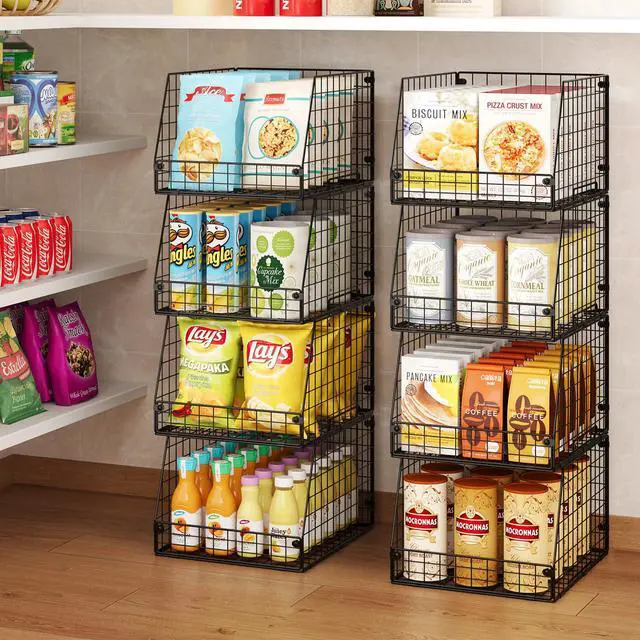 Alt view image 4 of 7 - 4 Pack XXL Stackable Wire Storage Basket, Extra Large Capacity Pantry Organizer and Storage, Muti-Purpose for Fruit Vegetable Basket & Toy Bin & Snack Organizer