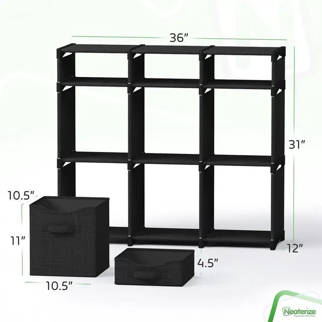Alt view image 2 of 6 - Cube Storage Organizer with 9 Storage Bins Included Storage Cubes for Home Organization, Toy Storage, Office Storage, Living Room Storage, and General Storage Solution (Black)