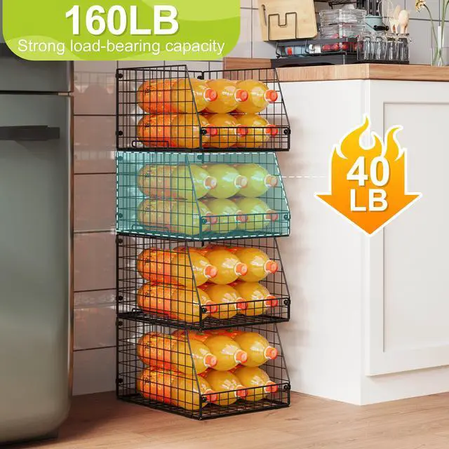 Alt view image 3 of 7 - 4 Pack XXL Stackable Wire Storage Basket, Extra Large Capacity Pantry Organizer and Storage, Muti-Purpose for Fruit Vegetable Basket & Toy Bin & Snack Organizer