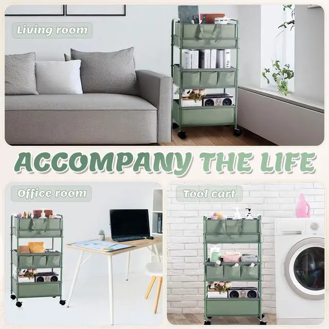 Alt view image 6 of 6 - 2in1 Baby Diaper Caddy Organizer Cart 3 Tier Large Capacity Metal Utility Bedside Rolling Cart with Divider Newborn Registry Nursery Essential Must Have Crib Bedroom Baby Shower(Green)