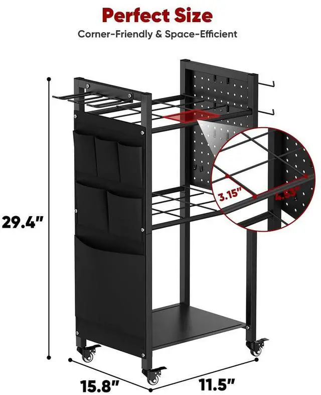 Alt view image 7 of 7 - Wrapping Paper Storage Organizer with Wheels, Gift Wrap Storage Station with Ribbon and Gift Bag Storage, Rolling Craft Storage Cart with 12PCS Slap Bands, Christmas Decor, Black