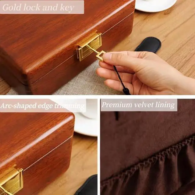 Alt view image 2 of 6 - 2 Layer Solid Wooden Jewelry Box with Lock and Key for Women Men Vintage Velvet Wood Jewelry Organizer Storage for Earrings Rings Necklaces Bracelet Watch Mothers Day Gift