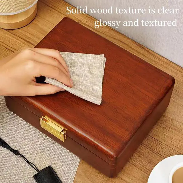 Alt view image 4 of 6 - 2 Layer Solid Wooden Jewelry Box with Lock and Key for Women Men Vintage Velvet Wood Jewelry Organizer Storage for Earrings Rings Necklaces Bracelet Watch Mothers Day Gift