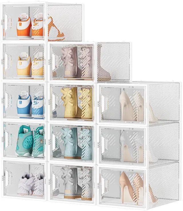 Main image of Shoe Storage, 12 Pack X-Large Shoe Organizer for Closet, Shoe Boxes Clear Plastic Stackable Shoe Storage Boxes for Size 13