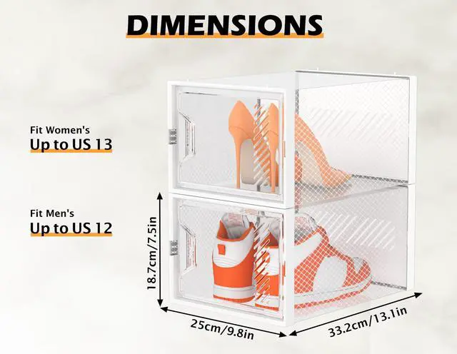 Alt view image 3 of 7 - Shoe Storage, 12 Pack X-Large Shoe Organizer for Closet, Shoe Boxes Clear Plastic Stackable Shoe Storage Boxes for Size 13