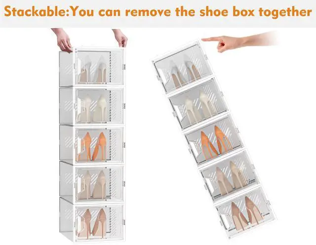 Alt view image 6 of 7 - Shoe Storage, 12 Pack X-Large Shoe Organizer for Closet, Shoe Boxes Clear Plastic Stackable Shoe Storage Boxes for Size 13