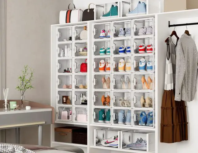 Alt view image 7 of 7 - Shoe Storage, 12 Pack X-Large Shoe Organizer for Closet, Shoe Boxes Clear Plastic Stackable Shoe Storage Boxes for Size 13