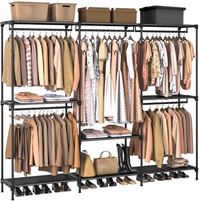 Main image of Clothes Rack, Portable Closet, 80.7 Inch Extra Large Capacity Wardrobe Closet, Clothes Storage Organizer with Shelves and 5 Hanging Rods, Easy to Assembly, Black PCT036B01