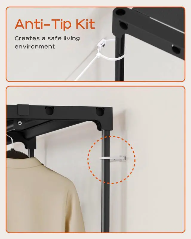 Alt view image 7 of 7 - Clothes Rack, Portable Closet, 80.7 Inch Extra Large Capacity Wardrobe Closet, Clothes Storage Organizer with Shelves and 5 Hanging Rods, Easy to Assembly, Black PCT036B01