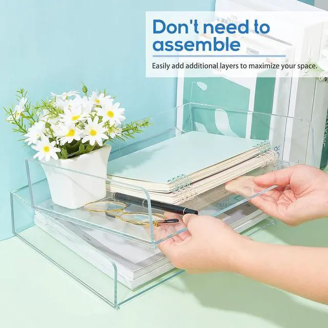 Alt view image 3 of 7 - 4 Tier Paper Organizer Letter Tray Acrylic Desk File Organizer Heavy Duty Stackable Documents Clear Letter Paper Holder Sorter Office Tray for A4, Office Classroom Home File Pad Notebooks