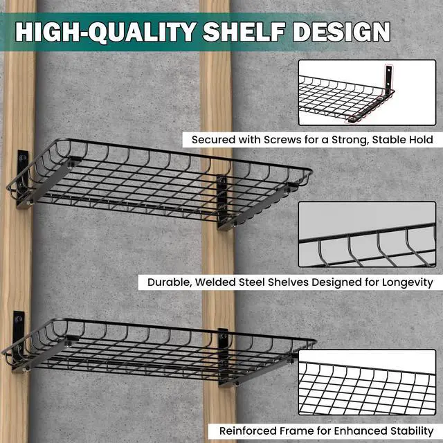 Alt view image 5 of 7 - Garage Wall Shelves 12x18 Inch, Wall Mounted Storage Shelf, Metal Shelf Rack, Heavy-Duty Shelf Organizer 2 Pack, Black