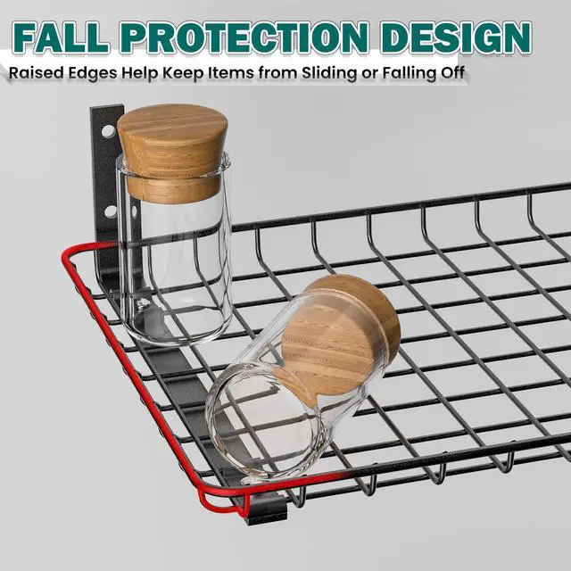 Alt view image 6 of 7 - Garage Wall Shelves 12x18 Inch, Wall Mounted Storage Shelf, Metal Shelf Rack, Heavy-Duty Shelf Organizer 2 Pack, Black