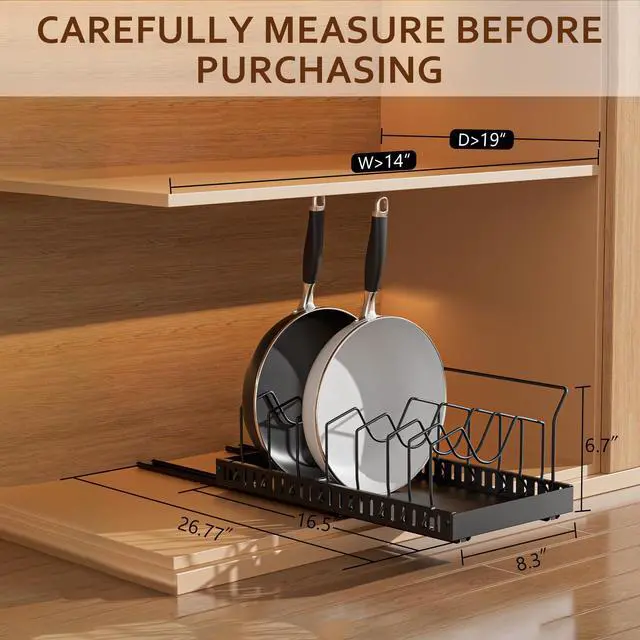 Alt view image 2 of 7 - Black 2 Pack Pot Lid Organizer, Pull Out Cabinet Rack, 8 Dividers