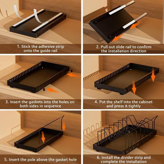 Alt view image 3 of 7 - Black 2 Pack Pot Lid Organizer, Pull Out Cabinet Rack, 8 Dividers