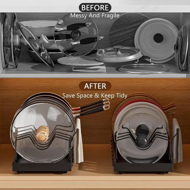 Alt view image 5 of 7 - Black 2 Pack Pot Lid Organizer, Pull Out Cabinet Rack, 8 Dividers