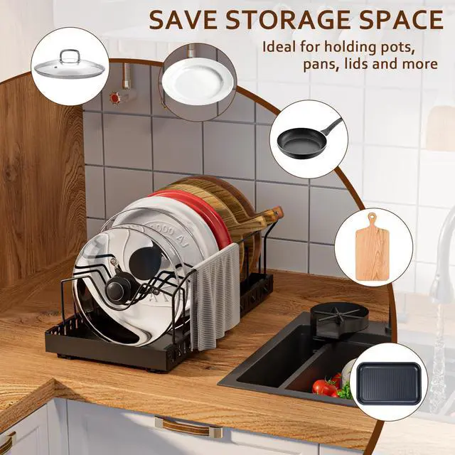 Alt view image 7 of 7 - Black 2 Pack Pot Lid Organizer, Pull Out Cabinet Rack, 8 Dividers