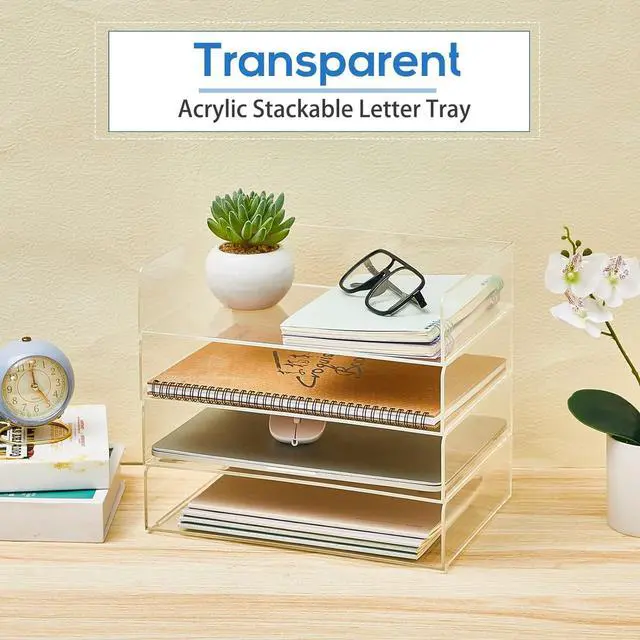 Alt view image 4 of 7 - 4 Tier Paper Organizer Letter Tray Acrylic Desk File Organizer Heavy Duty Stackable Documents Clear Letter Paper Holder Sorter Office Tray for A4, Office Classroom Home File Pad Notebooks