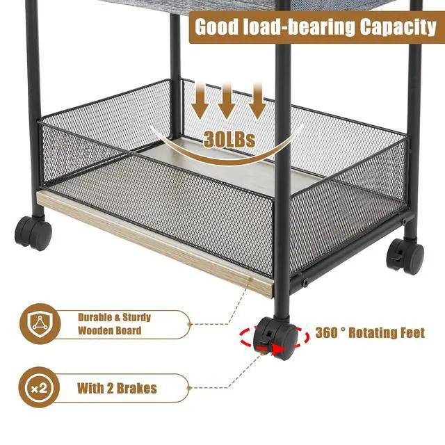 Alt view image 5 of 7 - 3-Tier Baby Diaper Caddy Organizer and Storage Cart, Mobile Metal Utility Cart with Rolling Wheels for Nursery Essentials with 4+2 Dividers, Large Capacity Rolling Cart For Bedroom, Bathroom, Nursery