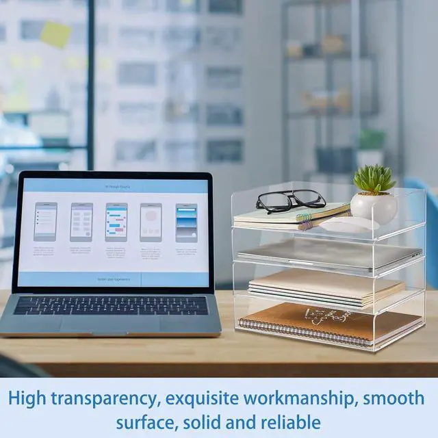 Alt view image 5 of 7 - 4 Tier Paper Organizer Letter Tray Acrylic Desk File Organizer Heavy Duty Stackable Documents Clear Letter Paper Holder Sorter Office Tray for A4, Office Classroom Home File Pad Notebooks