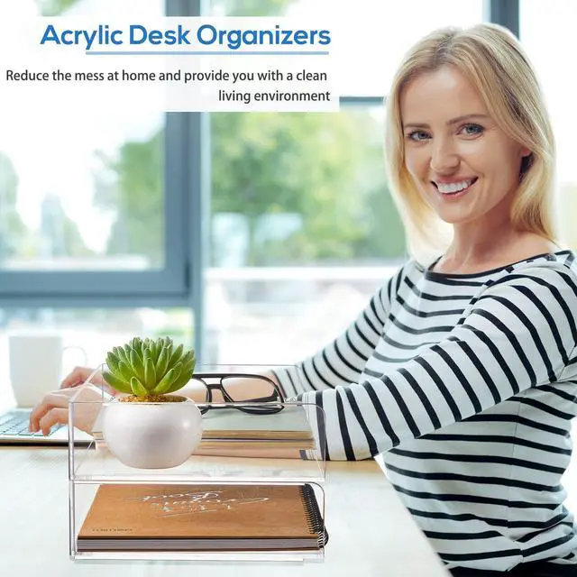 Alt view image 6 of 7 - 4 Tier Paper Organizer Letter Tray Acrylic Desk File Organizer Heavy Duty Stackable Documents Clear Letter Paper Holder Sorter Office Tray for A4, Office Classroom Home File Pad Notebooks