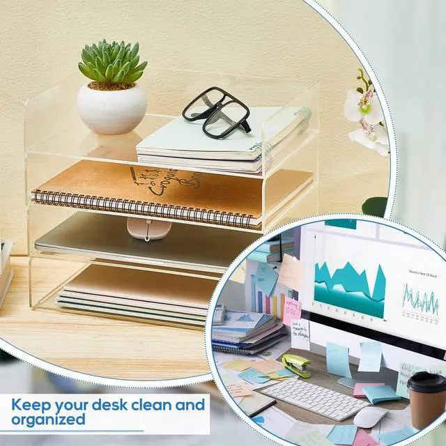 Alt view image 7 of 7 - 4 Tier Paper Organizer Letter Tray Acrylic Desk File Organizer Heavy Duty Stackable Documents Clear Letter Paper Holder Sorter Office Tray for A4, Office Classroom Home File Pad Notebooks