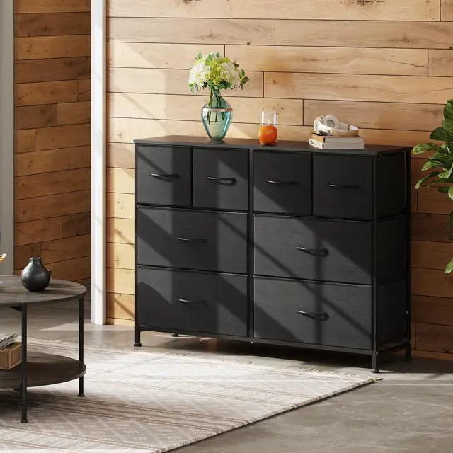 Alt view image 2 of 7 - Dresser for Bedroom with 8 Drawers, Wide Fabric Dresser for Storage and Organization, Bedroom Dressers, Chest of Drawers for Living Room, Closet, Hallway, Black