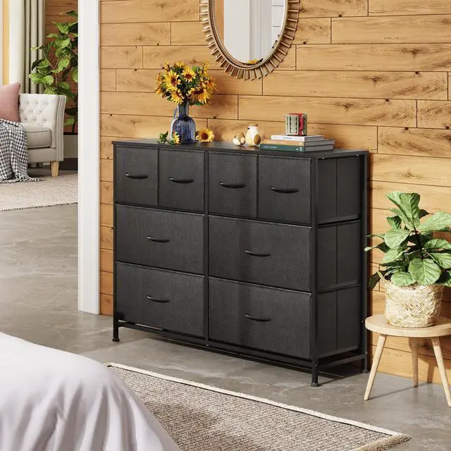 Alt view image 4 of 7 - Dresser for Bedroom with 8 Drawers, Wide Fabric Dresser for Storage and Organization, Bedroom Dressers, Chest of Drawers for Living Room, Closet, Hallway, Black