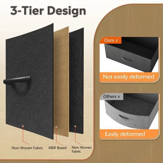 Alt view image 6 of 7 - Dresser for Bedroom with 8 Drawers, Wide Fabric Dresser for Storage and Organization, Bedroom Dressers, Chest of Drawers for Living Room, Closet, Hallway, Black