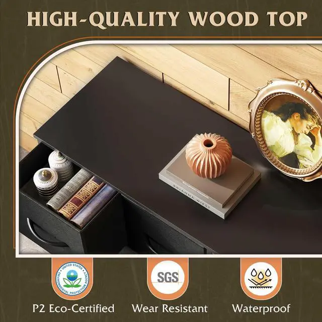 Alt view image 7 of 7 - Dresser for Bedroom with 8 Drawers, Wide Fabric Dresser for Storage and Organization, Bedroom Dressers, Chest of Drawers for Living Room, Closet, Hallway, Black