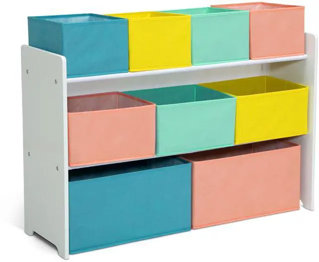 Main image of Deluxe Multi-Bin Toy Organizer with Storage Bins - Greenguard Gold Certified, White with Blue/Orange/Pastel Bins