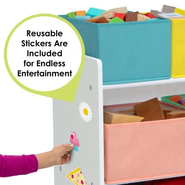 Alt view image 4 of 7 - Deluxe Multi-Bin Toy Organizer with Storage Bins - Greenguard Gold Certified, White with Blue/Orange/Pastel Bins