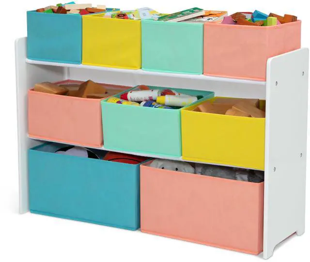 Alt view image 6 of 7 - Deluxe Multi-Bin Toy Organizer with Storage Bins - Greenguard Gold Certified, White with Blue/Orange/Pastel Bins
