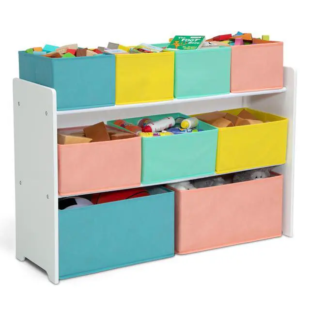 Alt view image 3 of 7 - Deluxe Multi-Bin Toy Organizer with Storage Bins - Greenguard Gold Certified, White with Blue/Orange/Pastel Bins