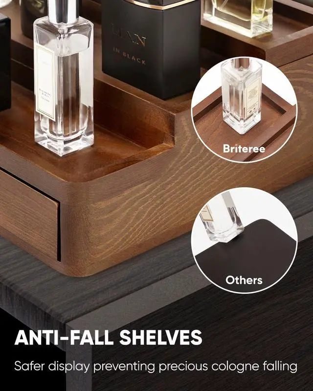 Alt view image 5 of 7 - Cologne Organizer for Men, 3 Tier Wooden Cologne Stand with Drawer Storage and Hidden Compartment, Perfume Display Holder for Dresser, Great Gifts for Him Dad Fathers, Brown