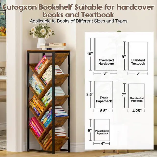 Alt view image 4 of 7 - Tree Bookshelf - 9 Tier Floor Standing Tree Book Storage Organizer with Adjustable Feet for Hardcover Books, Vintage Living Room