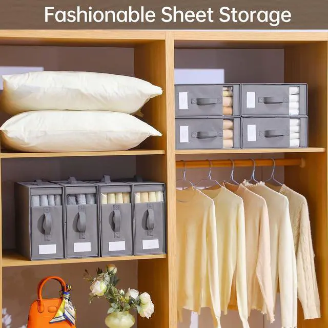 Alt view image 4 of 7 - Large Bed Sheet Organizers and Storage,8 Pack Linen Closet Organizers and Storage, Foldable Bedding Storage for Bedsheets