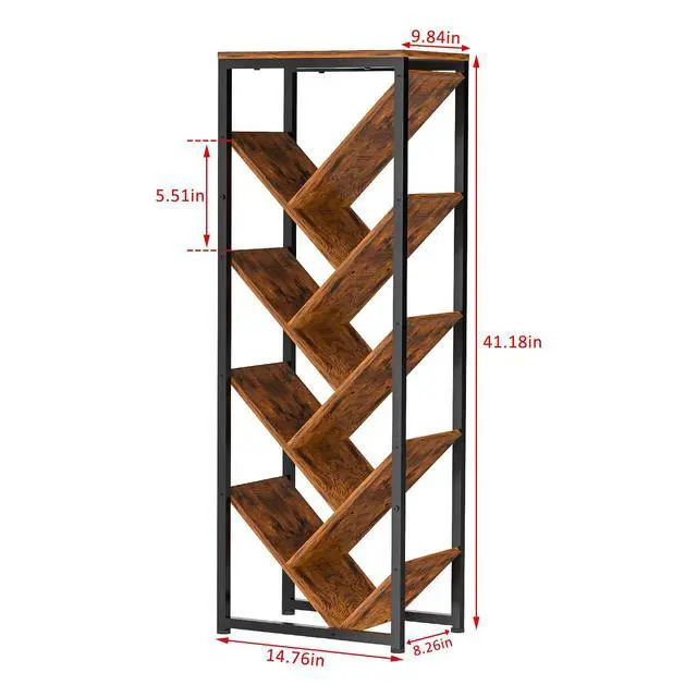 Alt view image 6 of 7 - Tree Bookshelf - 9 Tier Floor Standing Tree Book Storage Organizer with Adjustable Feet for Hardcover Books, Vintage Living Room
