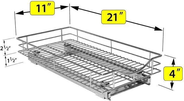 Alt view image 5 of 7 - Pull Out Cabinet Organizer, 11" x 21" Slide Out Cabinet Organizer Pull Out Drawer Pull Out Shelves for Kitchen Cabinets Under Sink Organizers - Lifetime Ltd. Warranty, Chrome