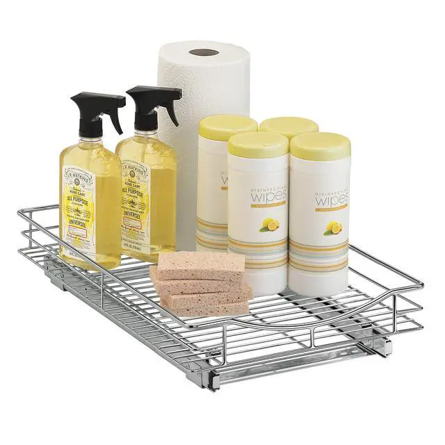 Alt view image 7 of 7 - Pull Out Cabinet Organizer, 11" x 21" Slide Out Cabinet Organizer Pull Out Drawer Pull Out Shelves for Kitchen Cabinets Under Sink Organizers - Lifetime Ltd. Warranty, Chrome